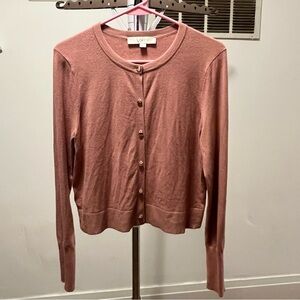 LOFT Women's Dusty Pink Cropped Cardigan Sweater